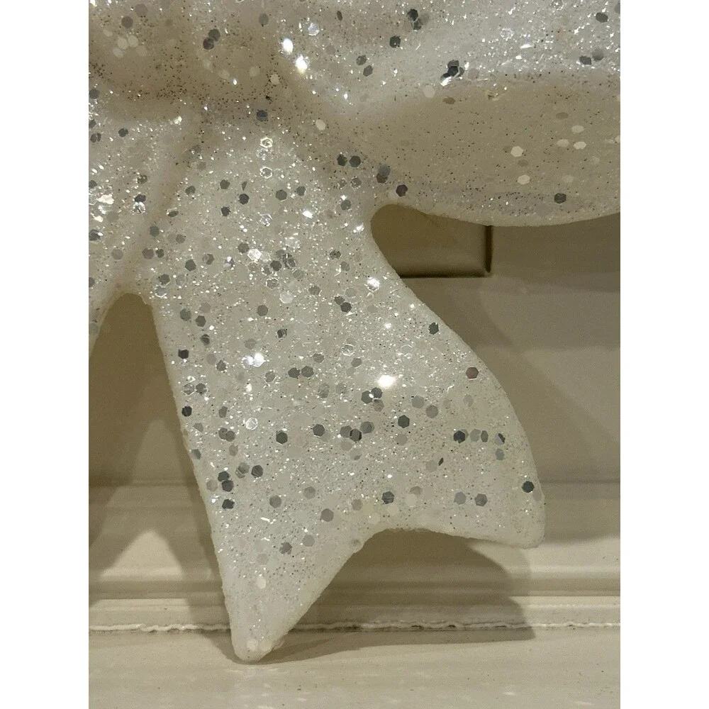 Ashland Christmas Jumbo Bow Ornament White Glitter Decorative 8”x 8